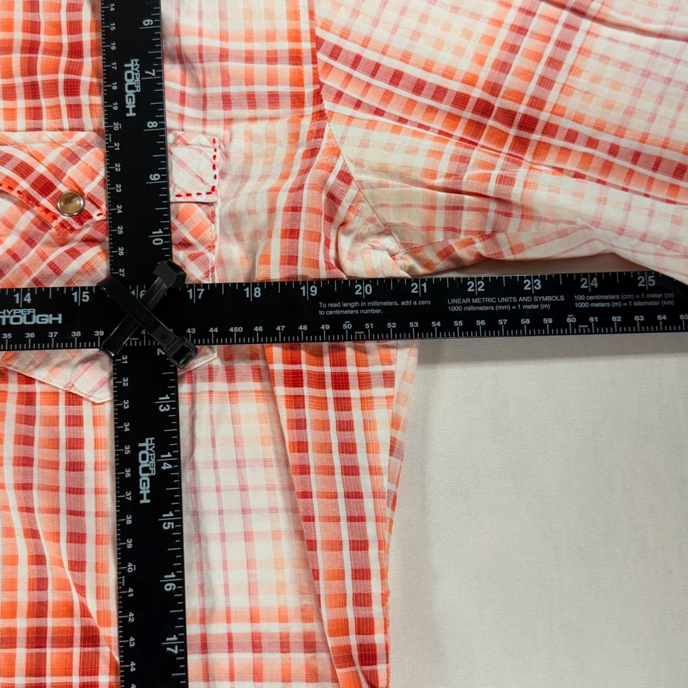 Twenty X Western Snap Shirt Women Large Orange Red Plaid Pearl Snap Cowgirl Top - Picture 5 of 6